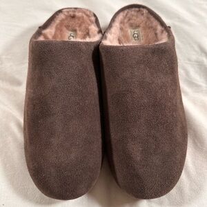 UGG Elea Slip-On Suede Slippers Chocolate Brown Women's Size 11 Faux Fur Lining